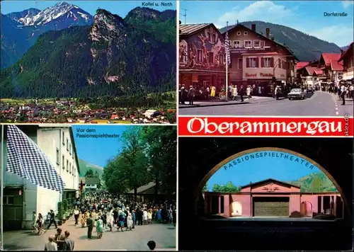 Oberammergau Kofel und Noth, Dorfstraße, vor dem Passionsspieltheater,   1972