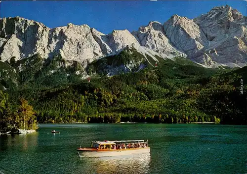 Garmisch-Partenkirchen Motorboot am Eibsee, Blick auf Zugspitze 1984