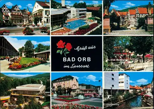 Bad Orb Marktplatz, Altstadtblick, Saline, Kurkonzert, Konzerthalle,  1980