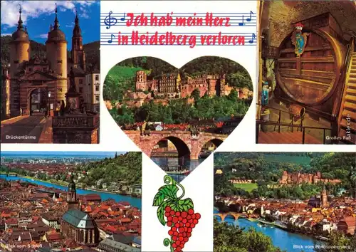 Heidelberg Brückentürme, Großes Faß, Blick vom Schloss,  1998