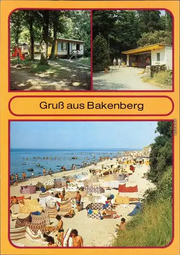 Ansichtskarte Bakenberg Bungalows, Wartehäuschen, Strand 1987