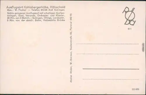 Ansichtskarte Höhscheid-Solingen Innenansicht - Kohlbergshöhe 1938 