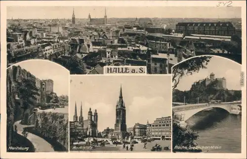 Ansichtskarte Halle (Saale) 4 Bild: Stadt, Moritzburg, Markt und Ruine 1939 