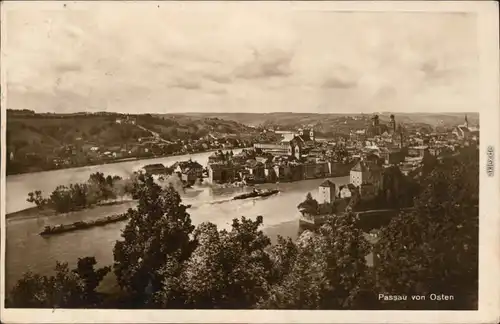 Ansichtskarte Passau Blick von Osten mit Schiffen 1920