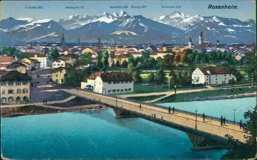 Ansichtskarte Rosenheim Panorama mit Weitblick (Zeichnung) 1917