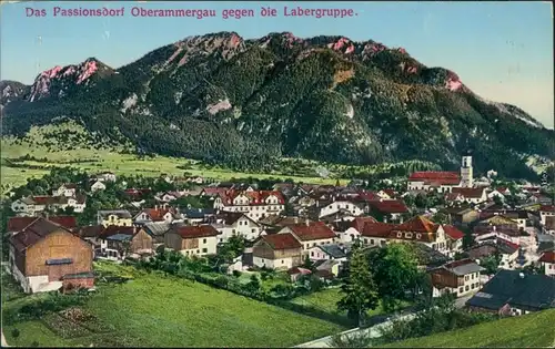 Ansichtskarte Oberammergau Panorama gegen die Labergruppe (Zeichnung) 1911