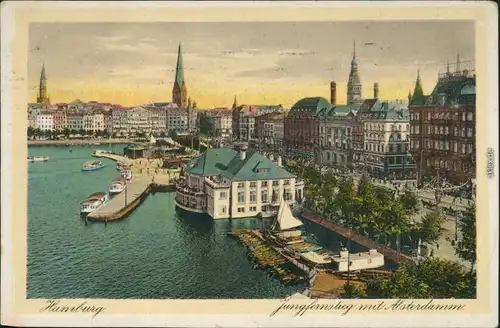 Ansichtskarte Hamburg Jungfernstieg mit Alsterdamm 1924