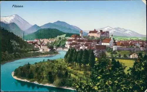 Ansichtskarte Füssen Blick auf die Stadt Künstlerkarte 1915 