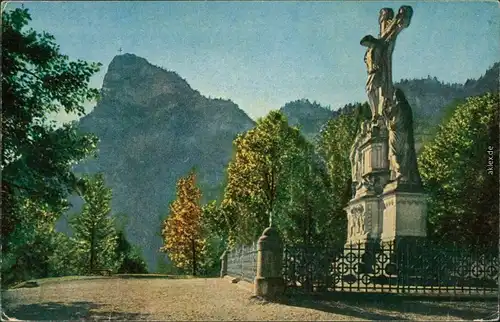 Ansichtskarte Ansichtskarte Oberammergau Kreuzigungsgruppe und Kofel 1916 