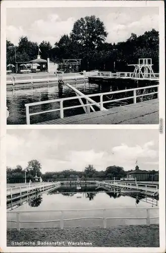 Ansichtskarte  Wanzleben 2 Bild - Badeanstalt Börde Haldensleben 1941