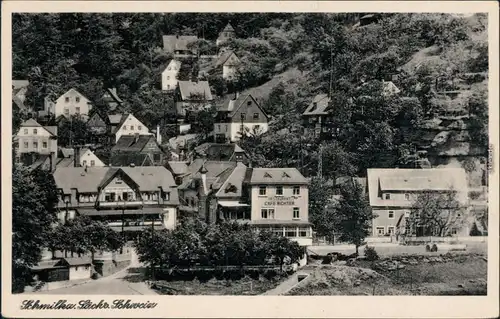 Ansichtskarte Schmilka Panoramablick Kaffee Richter
 1955