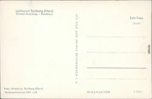 Ansichtskarte Auerberg-Stolberg (Harz) Gaststätte Forsthaus 1963