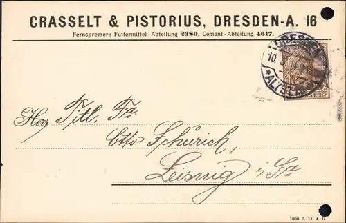 Ansichtskarte  Crasselt & Pistorius, Dresden Firmenkarte 1914