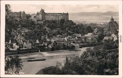 Ansichtskarte Pirna Blick auf die Stadt und Anlegestelle 1932 