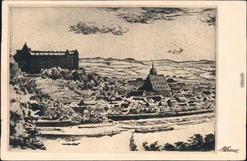 Ansichtskarte Pirna Schloss Sonnenstein - Radierung von Artuhr Henne 1939