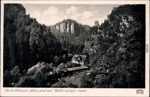 Hohnstein (Sächs. Schweiz) Polenztal mit Waltersdorfer Mühle 1951