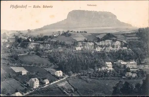 Pfaffendorf-Königstein (Sächsische Schweiz) Panorama-Ansicht 1917