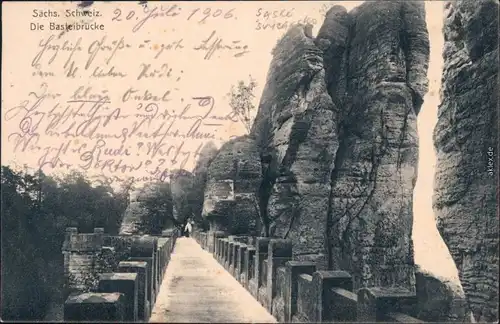 Ansichtskarte Rathen Partie auf der Basteibrücke 1906 