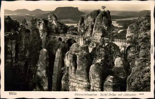 Rathen Basteibrücke mit Lilienstein Elbsandsteingebirge 1939 Walter Hahn:3205