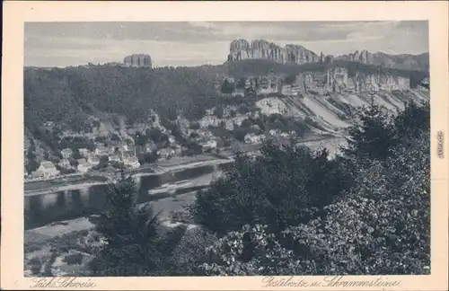 Ansichtskarte Postelwitz-Bad Schandau Stadt und Schrammsteine 1925 