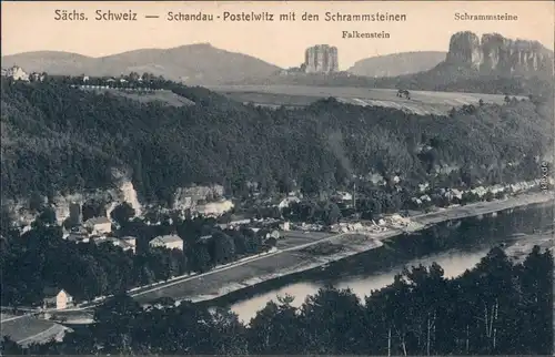 Ansichtskarte Bad Schandau Schandau-Postelwitz mit den Schrammsteinen 1918