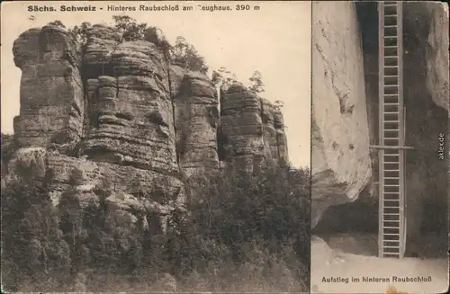 Schmilka Hinteres Raubschloss, Aufstieg im hinteren Raubschloss 1916