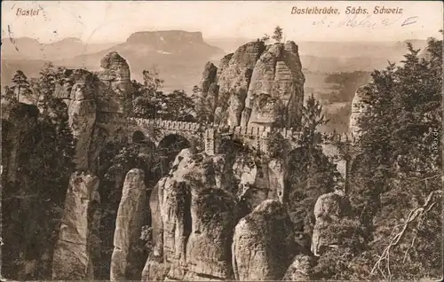 Ansichtskarte Lohmen (Sachsen) Basteibrücke - Sächsische Schweiz 1912