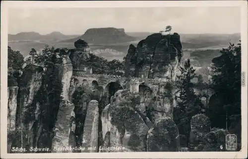 Ansichtskarte Rathen Basteibrücke und Lilienstein 1939 