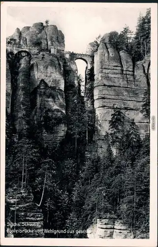 Ansichtskarte Lohmen (Sachsen) Basteibrücke vom Wehlgrund aus gesehen 1940