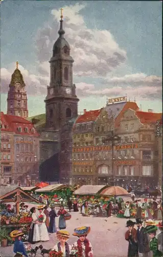 Ansichtskarte Innere Altstadt Dresden Altmarkt, Markttreiben 1915