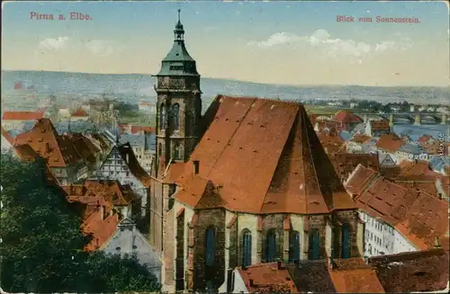 Ansichtskarte Pirna Blick vom Sonnenstein 1918 