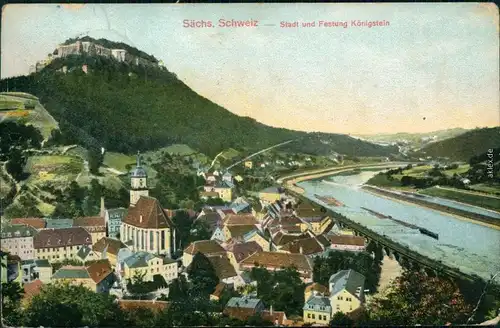 Königstein (Sächsische Schweiz) Blick auf Stadt und Festung 1911 
