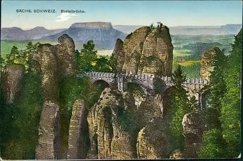 Ansichtskarte Lohmen (Sachsen) Basteibrücke - Sächsische Schweiz 1927