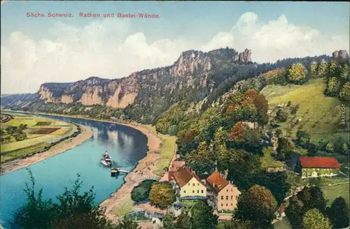 Ansichtskarte Rathen Blick auf die Stadt 1914 