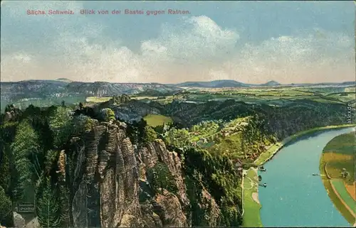 Ansichtskarte Rathen Blick von der Bastei gen Rathen 1914 