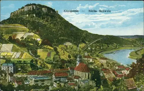 Königstein (Sächsische Schweiz) Blick auf die Stadt Künstlerkarte 1914 