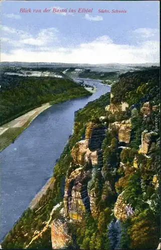 Ansichtskarte Rathen Blick von der Bastei ins Elbtal 1914 