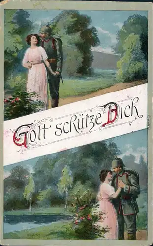 Ansichtskarte  Soldaten-Abschied - 1. WK - Gott schütze Dich 1918