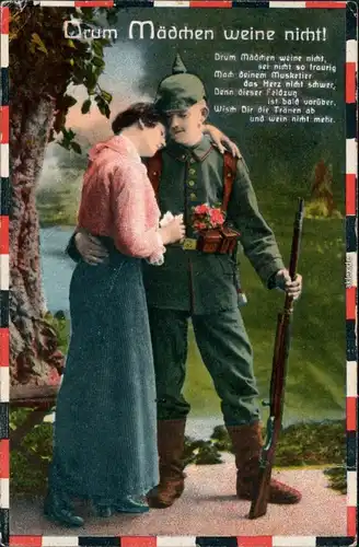 Ansichtskarte  Soldaten-Abschied - 1. WK - Drum Mädchen weine nicht 1917