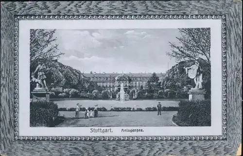 Ansichtskarte Stuttgart Anlagensee 1909 Passepartout