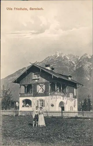 Ansichtskarte Garmisch-Partenkirchen Villa Friedheim - Ehepaar 1908 