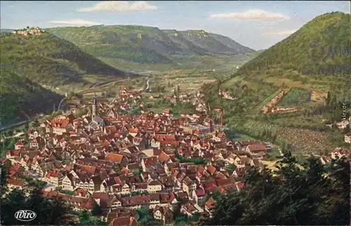 Ansichtskarte Bad Urach Künstlerkarte: Blick auf die Stadt 1914 