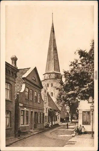 Ansichtskarte Travemünde-Lübeck Straßenpartie an der Kirche 1930 