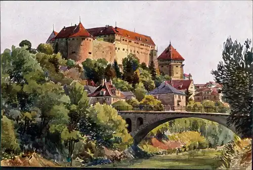 Ansichtskarte Tübingen Künstlerkarte - Burg Hohentübingen 1922 