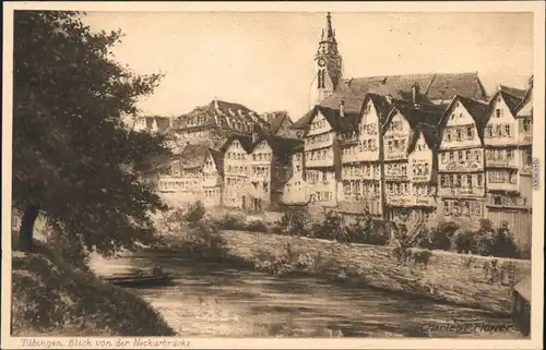Ansichtskarte Tübingen Blick auf die Stadt - Künstlerkarte 1912 
