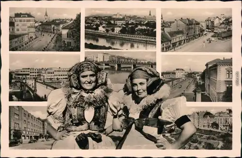 Prerau Přerov Mehrbild: Frauen in Trachten - Straßen und Ansichten 1940 