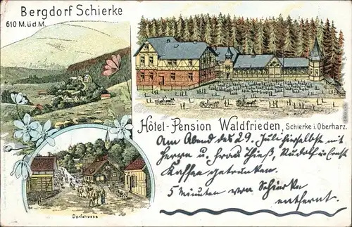 Ansichtskarte Schierke 3 Bild Hotel Pension Waldfrieden, Dorfstraße 1899 