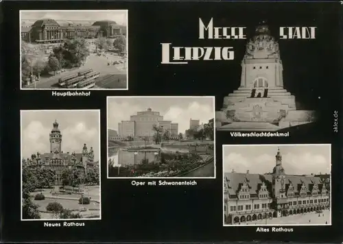 Ansichtskarte Leipzig MB: Hauptbahnhof, Völkerschlachtdenkmal, Oper 1964 