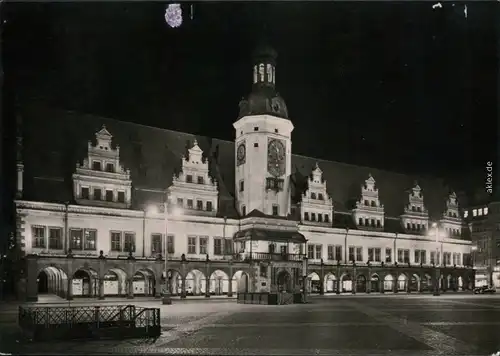 Ansichtskarte Leipzig Altes Rathaus bei Nacht 1963