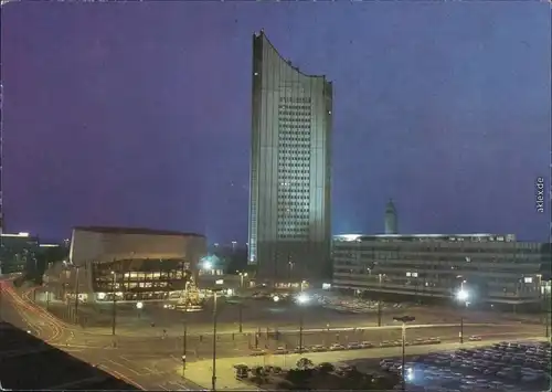 Ansichtskarte Leipzig Hochhaus Augustusplatz/Karl-Marx-Platz g1990